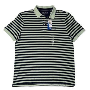 Nautica Mens Performance Deck Shirt XL Pale Sage Navy Striped Polo K73005